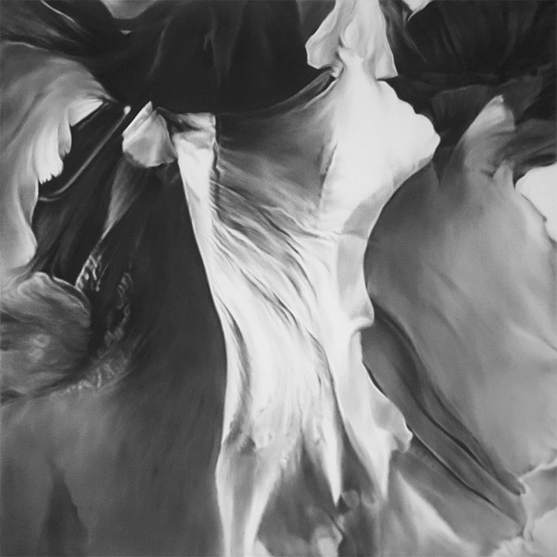 Peinture abstraite noir et blanc, formes organiques, peinture à l'huile.