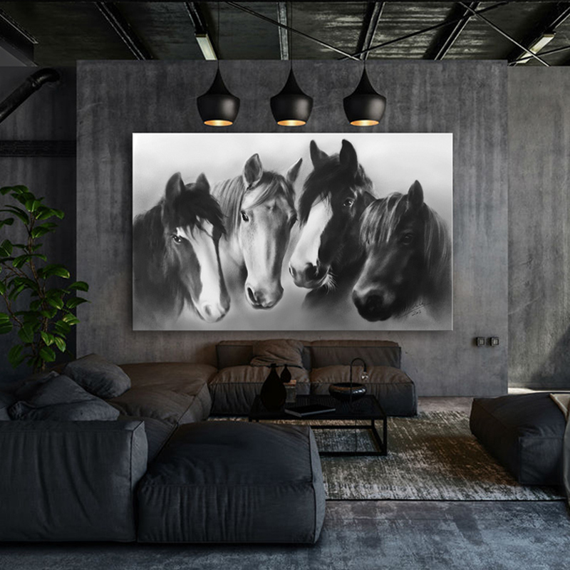 Portrait grand format de chevaux dans un loft modern.